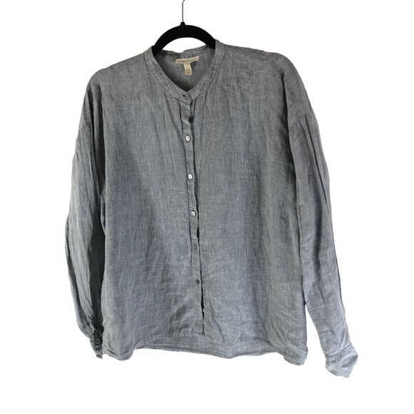 Eileen Fisher Womens Linen Button-Up Shirt Blue Gray Size S - Picture 1 of 3